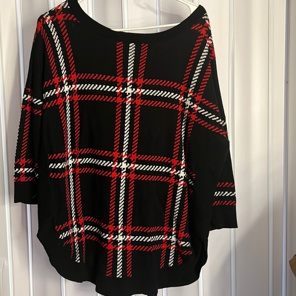 Express Black Sweater with Red and White Plaid
